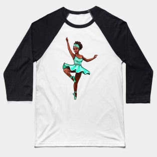 Ballet Dancer in green tutu dancing cute black girl African American brown skin ballerina - Dance Baseball T-Shirt